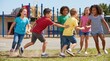 © Ainur - Happy children playing tag on playground.