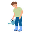 © Alina Mosinyan - Cute man character holding a watering can isolated on white background. Happy young father or gardener doing yard work, farming, plant care or gardening concept.