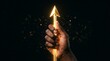 © MopoWe - Golden success arrow held by hand against dark background for financial growth marketing