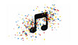 © MdSuzan - Black musical note with colorful confetti explosion on white background music festival concept vector