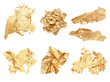 © Jane - Collection of unique crumpled and torn golden foil pieces, isolated on a transparent background for design projects.