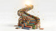 © Muhammad - Spiral Book Staircase, Colorful Books Stack, Educational Concept, Learning Tower