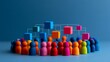 © Yuparet - Colorful Wooden Dolls Representing Workplace Dynamics and Burdens in a Visual Flow Chart Design Ideal for Illustrating Team Collaboration and Structure