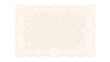 © MonuZone - Rectangular paper doily with intricate floral lace pattern and scalloped edges, isolated on a white background, delicate white paper cutout for table setting and decoration