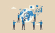 © YEASIN - World economic, together or international business opportunity research, forecast and analyze financial information concept, businessman with magnifier on globe with chart and graph