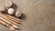 © jiwon - Ceramic clay tools and unformed clay on stone table with copy space