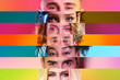 © New Africa - Men and women in neon lights. Collage with closeup photos of eyes