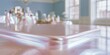 © Ryzhkov - Minimal empty pink pearl acrylic table with a polished luminous surface and copy space for skincare or beauty product display montage