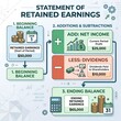 © Aleksandr_79 - Retained earnings statement infographic illustrating beginning balance, net income, dividends, and ending balance.