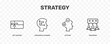 © Abstract - strategy icon set with gift voucher, strategical planning, attitude, discussion signs in flat outline style