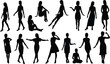 © Arjina - Human silhouettes, standing and sitting poses, expressive gestures, artistic outlines, posture variations, stylized figures, movement illustration, creative design, vector art, people