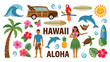 © Amir - Hawaii summer vacation travel elements and icons set.