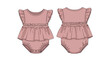 © adzka10 - Pink Baby Girl Ruffled Romper Technical Sketch Front and Back