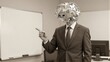 © YiuCheung - Man in suit points finger, head replaced by geometric puzzle sphere.