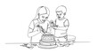 © Akun Berkah - Children decorating a multi-tiered cake, boy and girl baking, creative hobby illustration