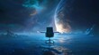 © hsantima - Futuristic chair in cosmic setting with planets.