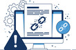 © Eshita - Broken link alert: computer screen error with warning sign and gears for web banner, social media banner, business presentation, marketing material.
