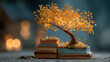 © Emaa - Tree growing from stack of books with glowing leaves, conceptual metaphor for education growth, knowledge expansion and organic intellectual development combining nature and learning,