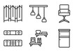 © IconArt - outline furniture & household icons set - folding screen, chandelier, office chair, refrigerator. editable vector for web and mobile ui