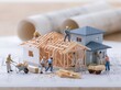© Jumpei - 設計図の上でミニチュア作業員たちが協力しマイホーム建設を進める