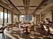 © Febcherl Studio - Sophisticated Modern Fine Dining Restaurant Interior Featuring Elegant Wooden Chairs and Natural Sunlight at Sunset