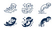 © Design Point - Happy sea otter character icon set in various poses with character silhouette collection swimming friendly isolated