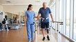 © Sugar Love Love - Therapist helping man with prosthetic leg walk on parallel bars