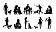 © Sanam - Collection of Silhouette Illustrations Depicting People Interacting and Bonding with Their Beloved Pet Dogs and Birds