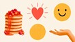 © StasySin - Stack of golden pancakes topped with berries and syrup. Bright heart, happy face, and open hand gesture. Warm, joyful, and inviting mood. Perfect for breakfast, love, or gratitude themes