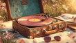 © dzenfm - Retro Suitcase Record Player With Sunglasses And Flowers