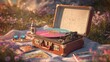 © dzenfm - Vintage Pink Vinyl Turntable Picnic In Summer Meadow