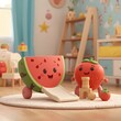 © Esther - Ilustración frutas 3D alegres y divertidas jugando en habitación