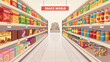 © NURJAHAN - Grocery store aisle with shelves full of colorful food products and snacks in a supermarket Vector