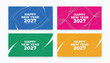 © Bat - Collection of four colorful square backgrounds featuring happy new year 2027 text and abstract white line waves background abstract colorful greeting template celebration seasonal