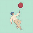 © Ranjit - Cartoon illustration of a happy boy playing with colorful heart balloons in a joyful celebration vector art style
