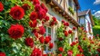 © Kitiphong - Red roses growing near european home