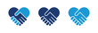 © Dadang - A set of three blue heart shaped handshake icons symbolizing trust partnership agreement cooperation and mutual support in business or community relationships