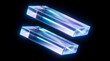© SharpShot Studio - Two glowing translucent glass rectangular blocks floating in deep black space with vibrant blue and purple refractive light effects for abstract design