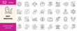 © Najma - Best practices line icons set, 32 business strategy and corporate standards vector symbols, professional management and quality control outline icons