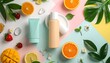 © Perot - A colorful arrangement of fruits, leaves, and cosmetic products
