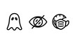 © MAHMUDA  - Set of ghost privacy and medical mask icons with invisible security minimalist silhouette identity protection anonymous anonymousness prevention supernatural interface collection pictogram
