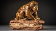© naevermillion - Intricately carved wooden monkey sculpture on a textured base, showcasing detailed craftsmanship and natural wood tones.