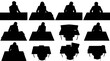 © topvector - Set of black silhouettes of business people sitting and working at office desks and tables isolated on transparent background, Vector