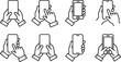 © Drow Dx - Vertical mobile phone gestures icon set with hands touching screen for app navigation and scrolling