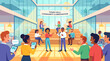 © SAFIICLON - Collaborative Town Hall Meeting Featuring Diverse Professionals Engaging in Creative Innovation Within a Modern Open Office Workspace