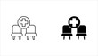 © Muhammad - Simple outline icon  set. of a medical waiting room with chairs and healthcare cross symbol. Suitable for hospital, clinic, healthcare service, patient care, and medical facility concepts.