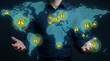 © Fexzan - Global Risk Management Professional Monitoring Worldwide Multi-Region Warning Alerts on Digital World Map for International Crisis Response and Enterprise Threat Assessment