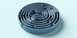 © Shawn Hempel - Business man standing on top of a round maze or labyrinth with question mark shaped center, solution or strategy business concept on blue background