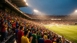 Football Fans Watching Match in Packed Stadium
