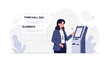 © Arda - Woman using self-service kiosk for town hall Q&A, digital check-in and information access.
